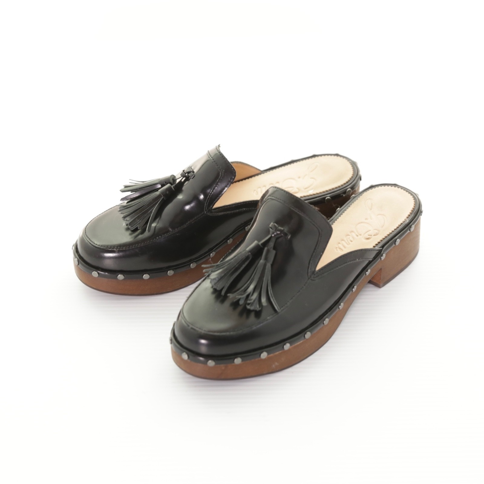 J. Crew Dakota Spazzolato Leather Tassel Black Clogs Womens 9.5M Classic Preppy