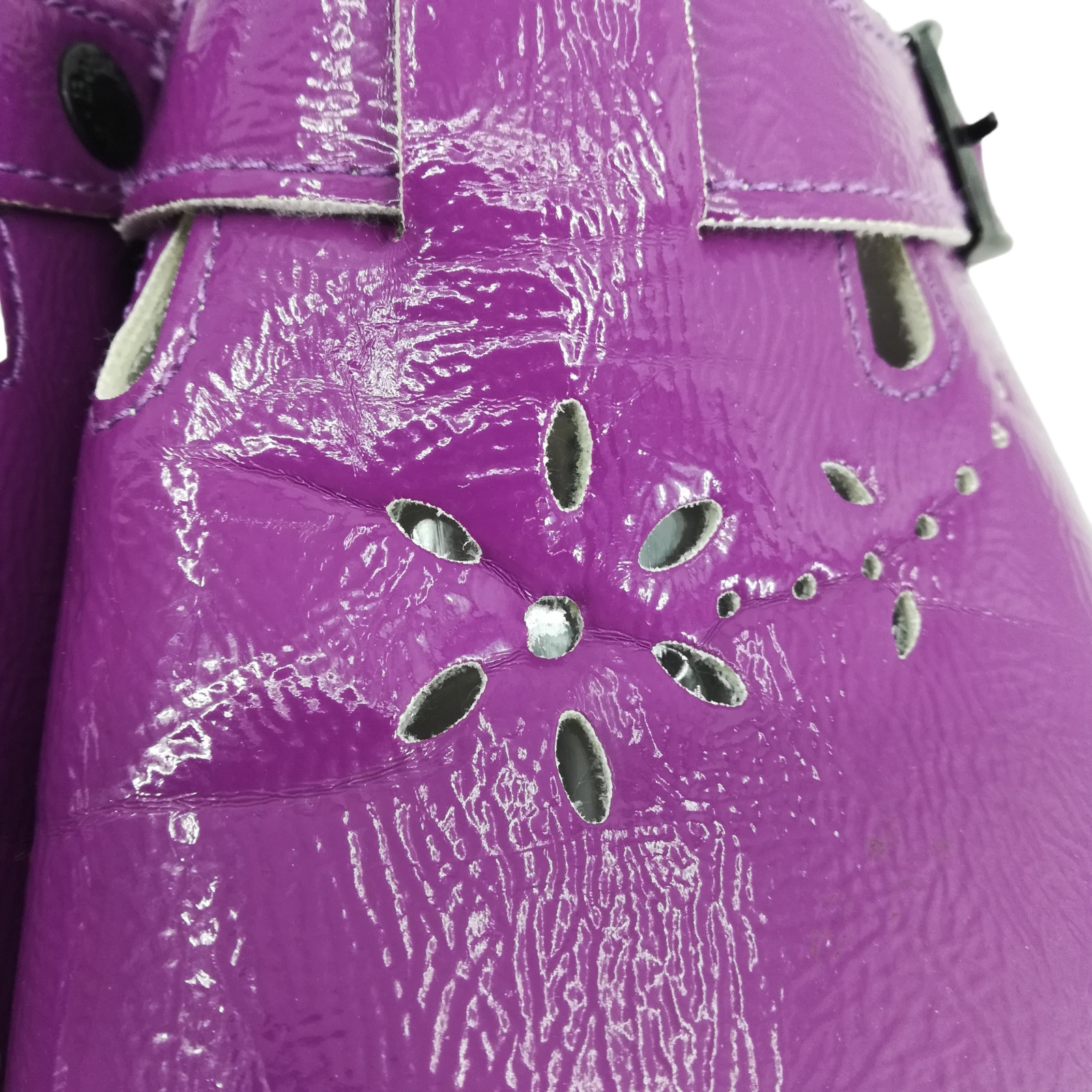 Betula Birkenstock Purple Slip On Leather Clogs Size 38 US 7 Flower Perforated