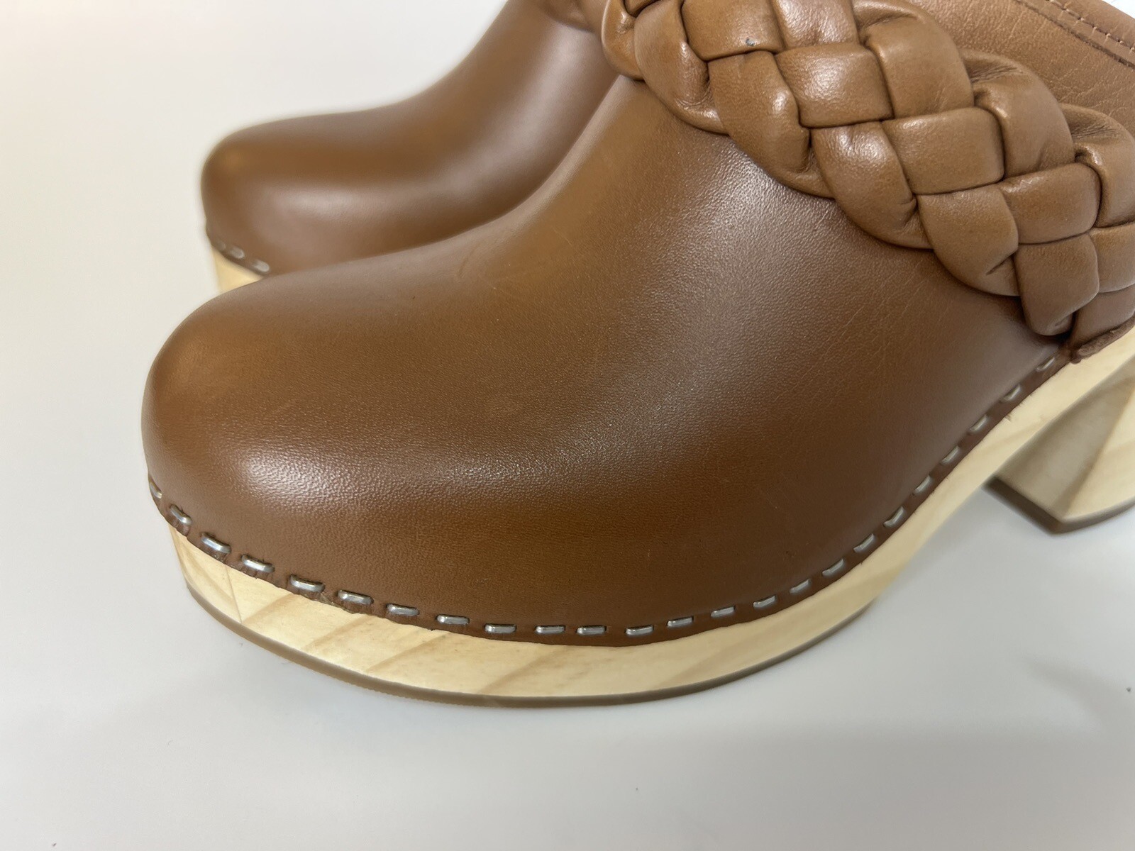 Dolce Vita Hila Braided Heel Saddle Leather Brown Mule Clog New Size 8.5