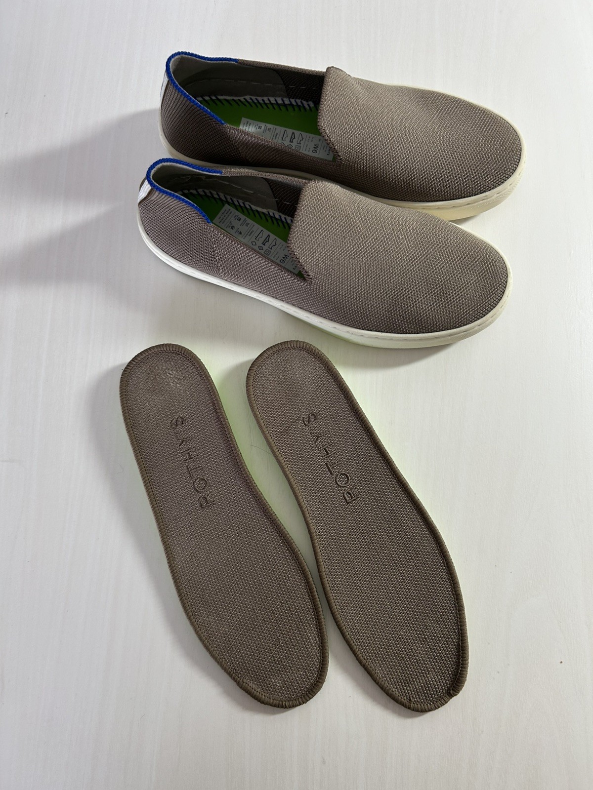 Rothys The Original Slip On Sneaker Shoes Brown & White Knit 6