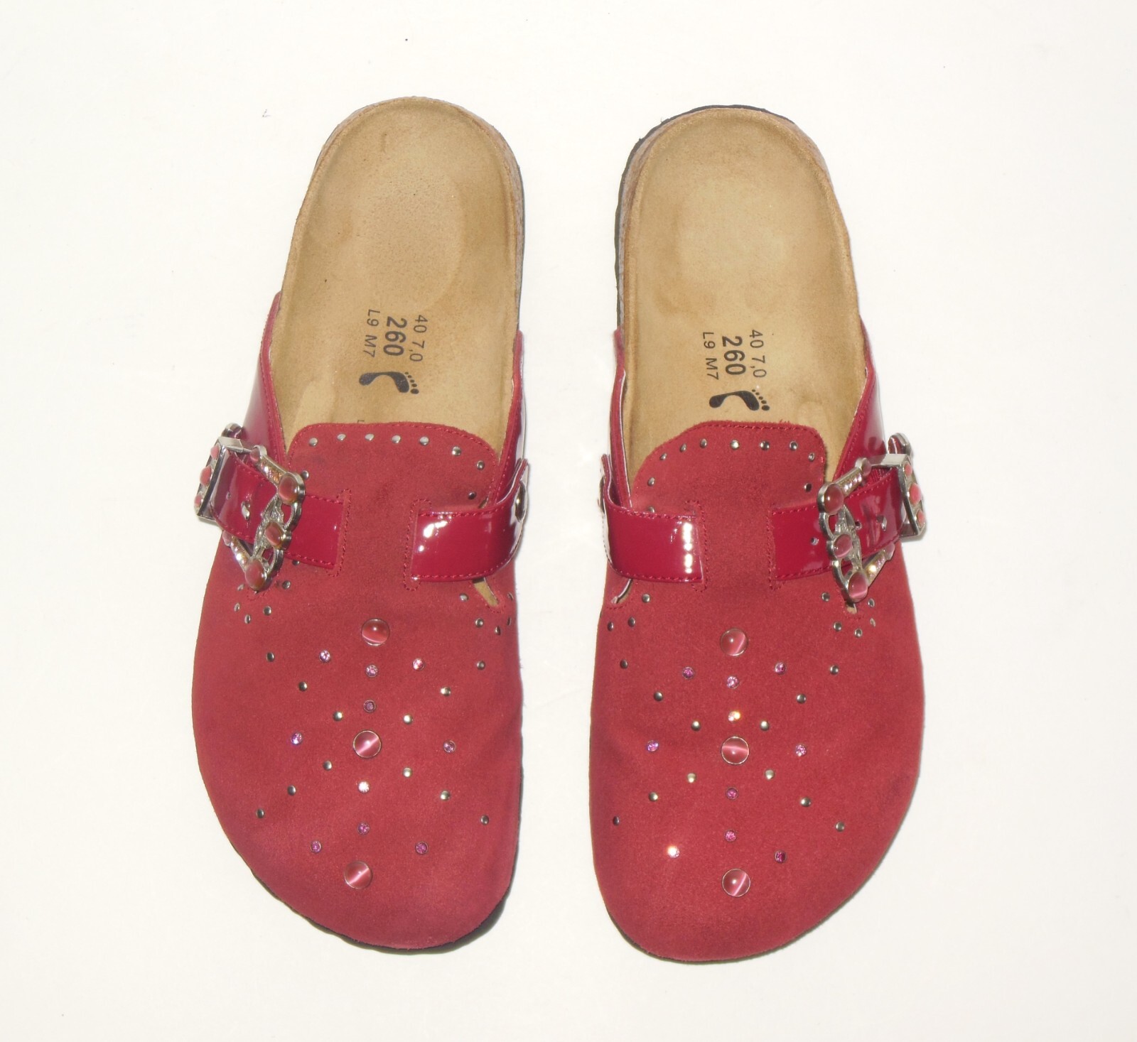 Birkenstock Betula ROCKO Suede Mules sz 40 L 9 M7 Cranberry Studded Clogs w Box