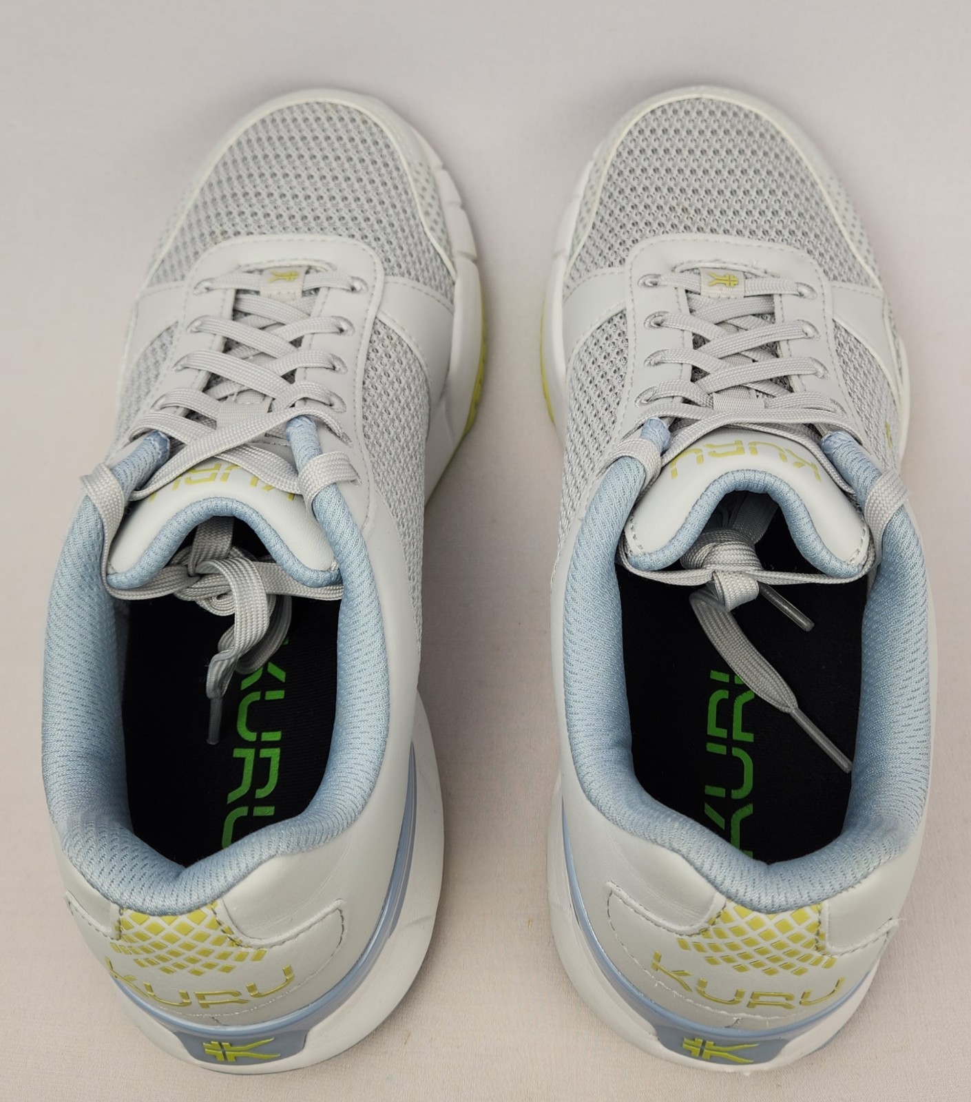KURU Quantum 2.0 Womens Shoes Sz 9.5 M Dove Gray Pale Lime Lace Up Mesh Sneakers