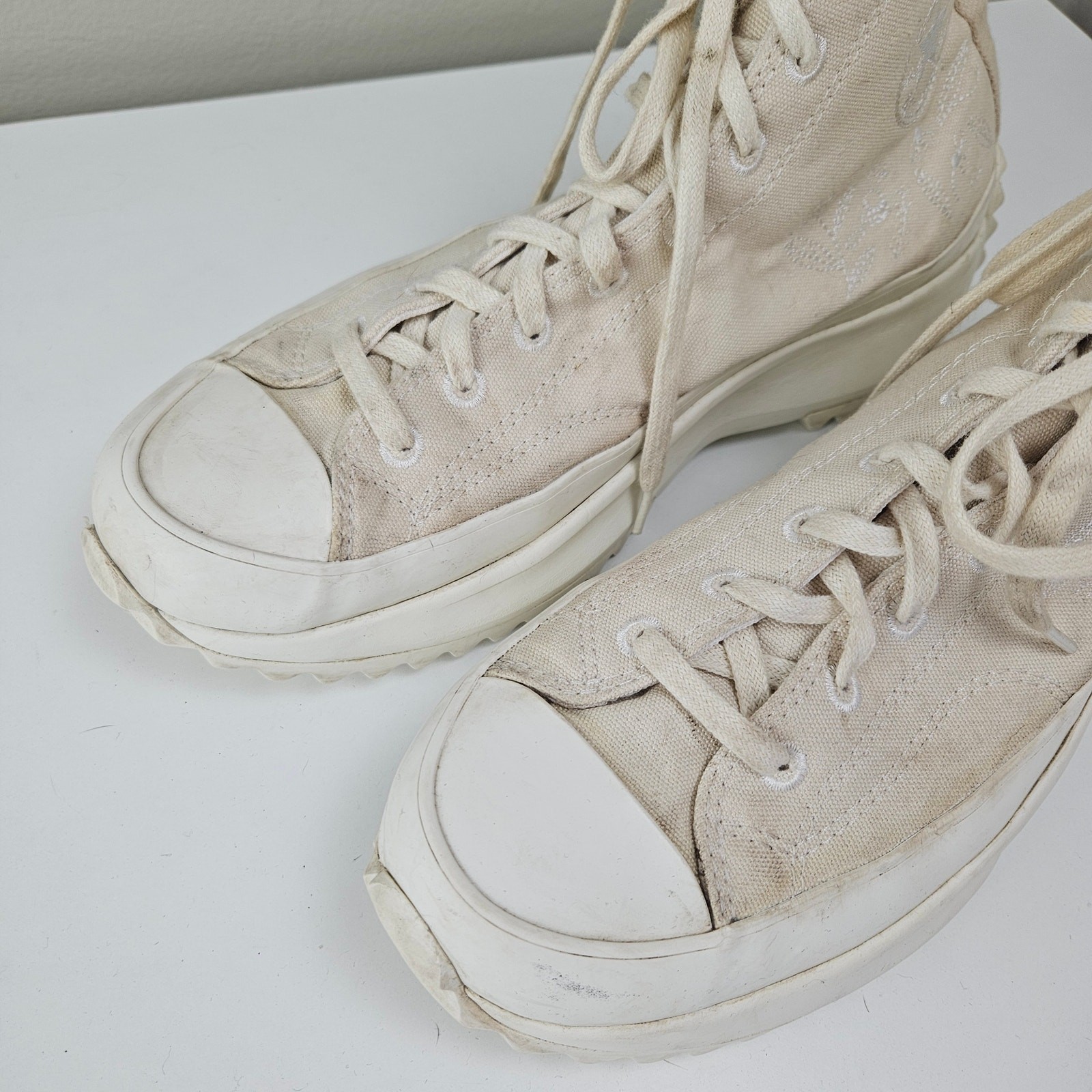 Converse Run Star Hike Embroidered Canvas Platform High Top Women 12 Ivory Lug