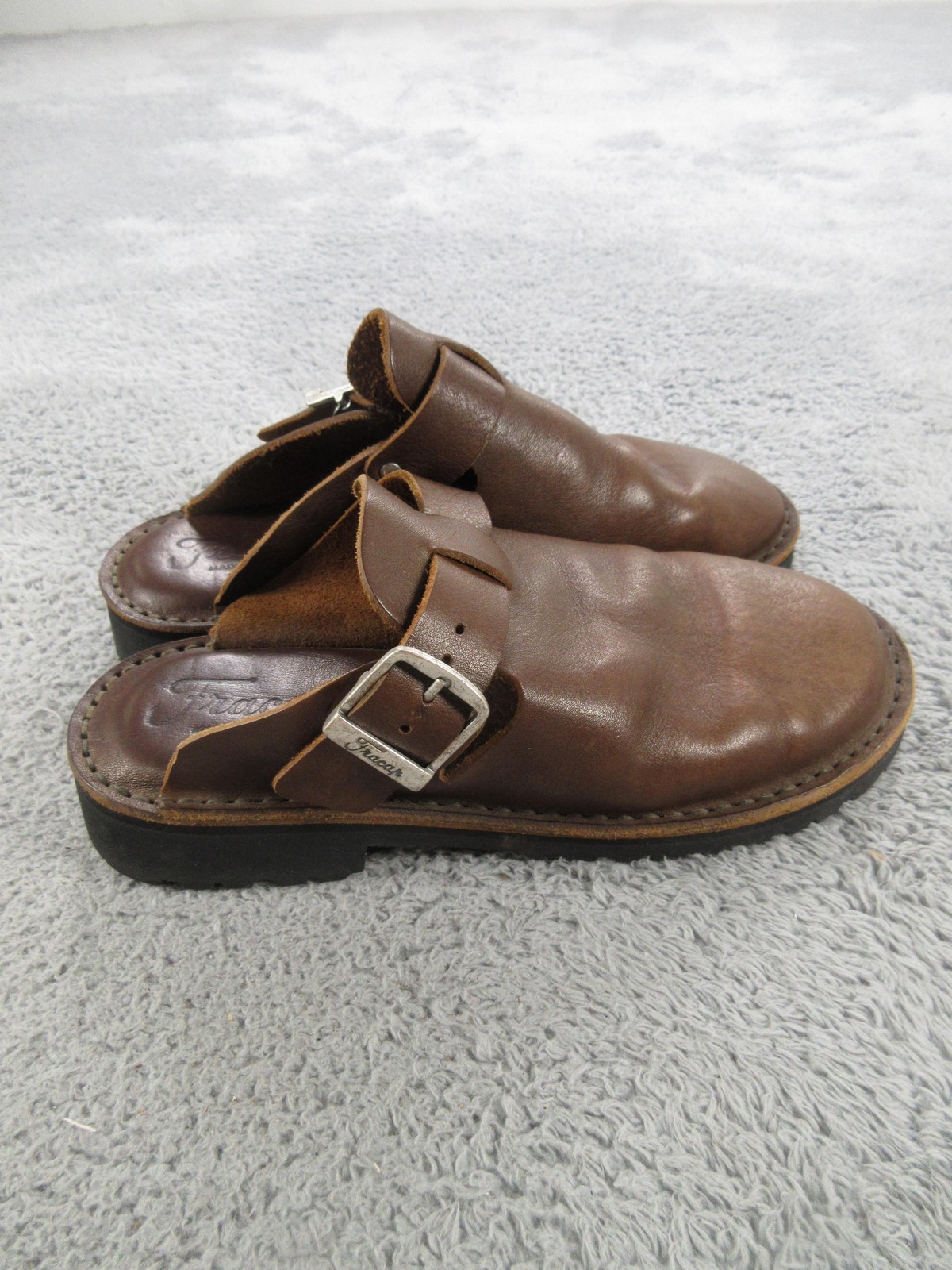 Fracap Clogs Shoes Womens Size 7.5 38 Brown Leather Buckle Vibram Made In Italy