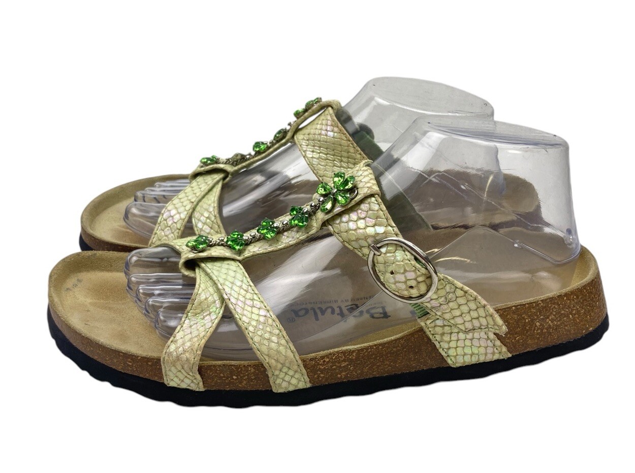 Betula Sandals Womens 9 Ivory Metallic Green Jewels Boho Resort Beach Whimsical