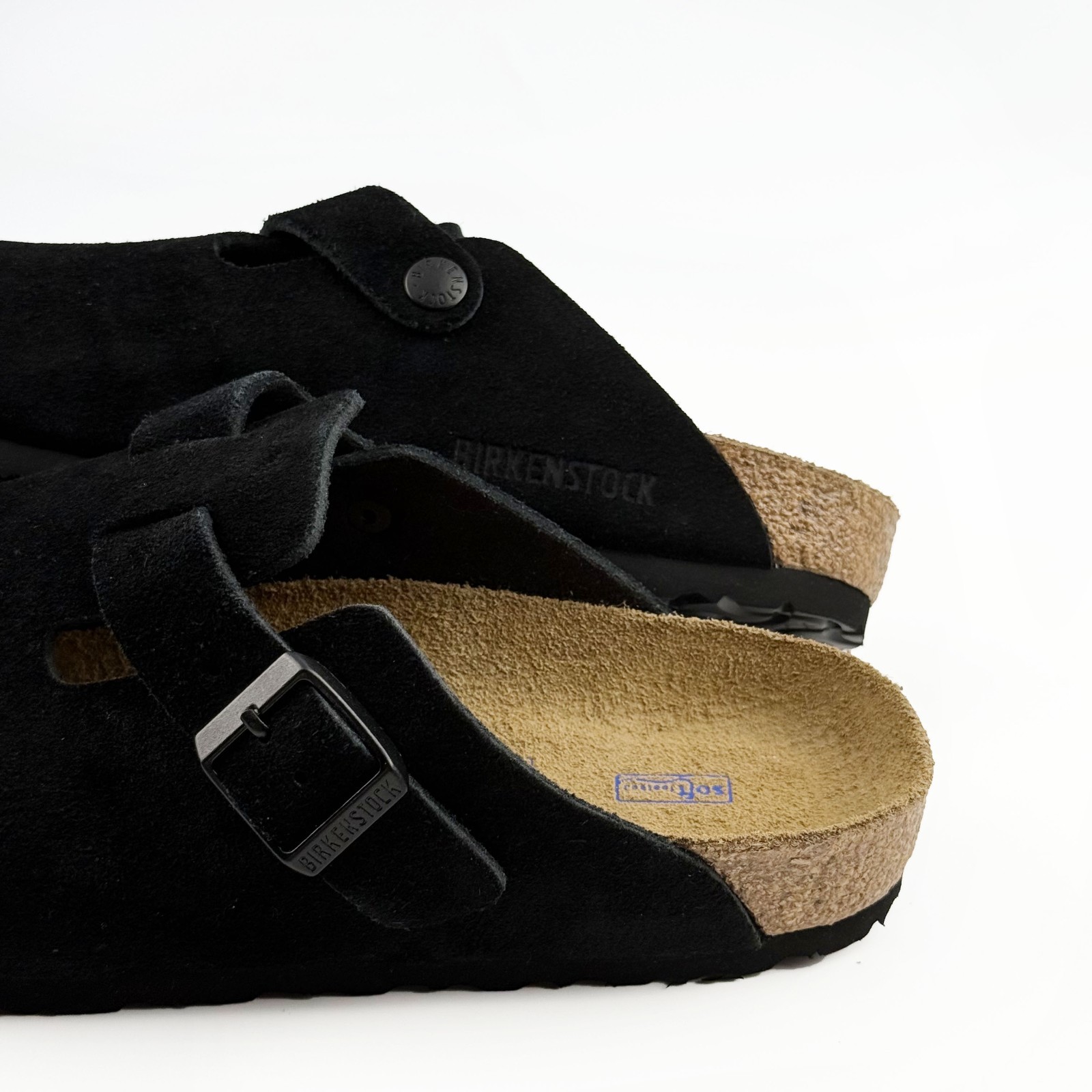 Birkenstock Boston Soft Footbed Suede Leather Black Clog Unisex Shoes New