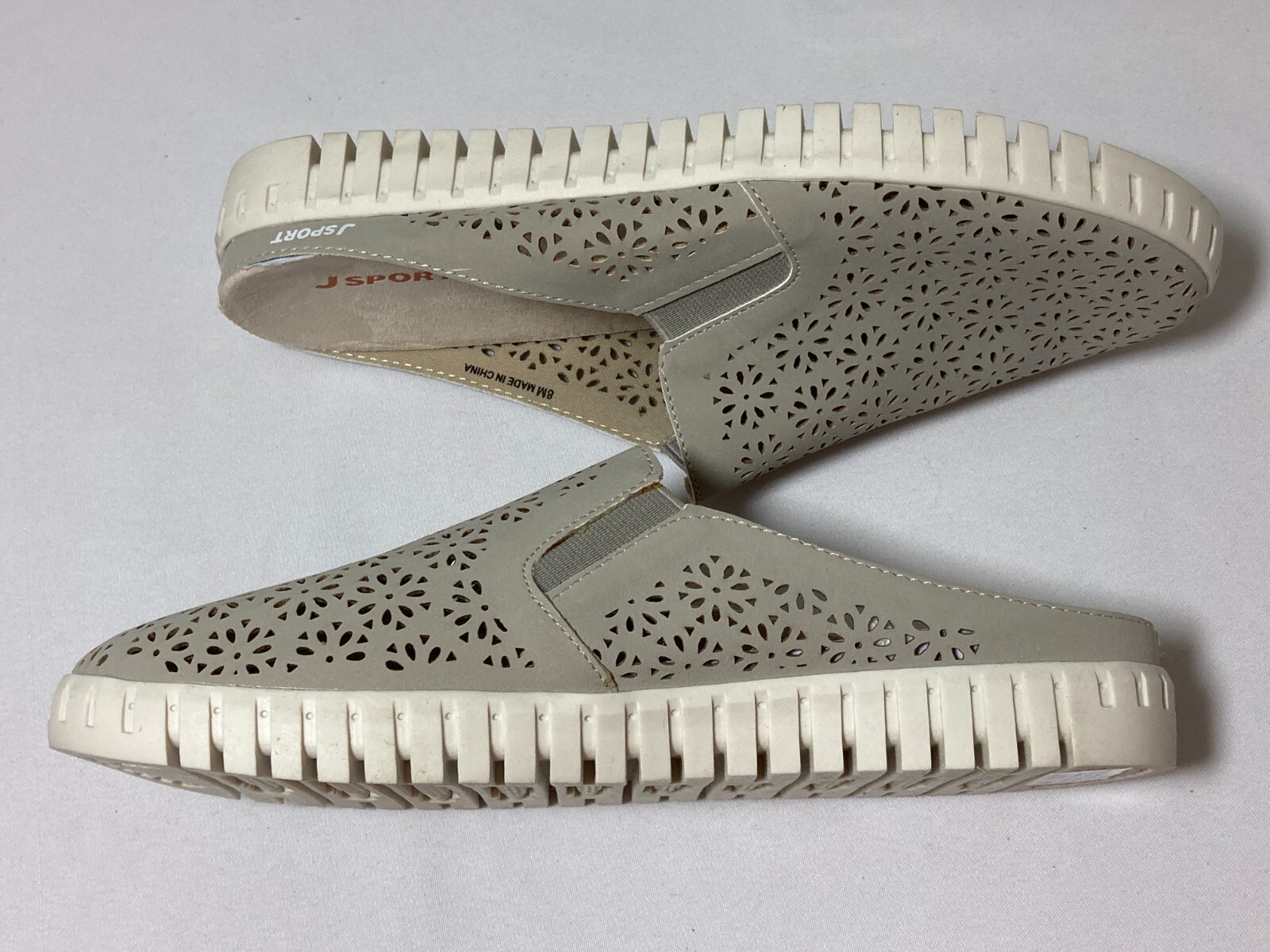 JSport Ladies’ Floral Laser Cut Pattern Slip On Shoes Light Gray