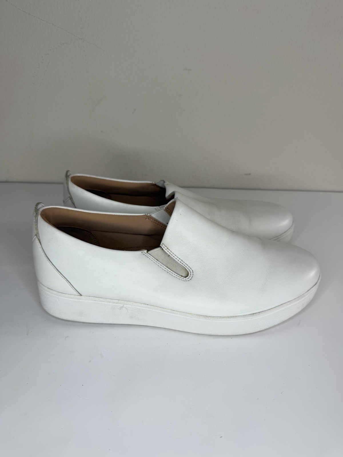 Fitflop Shoes Loafers White Leather Women Size 42 US 10 Comfort Walking Casual