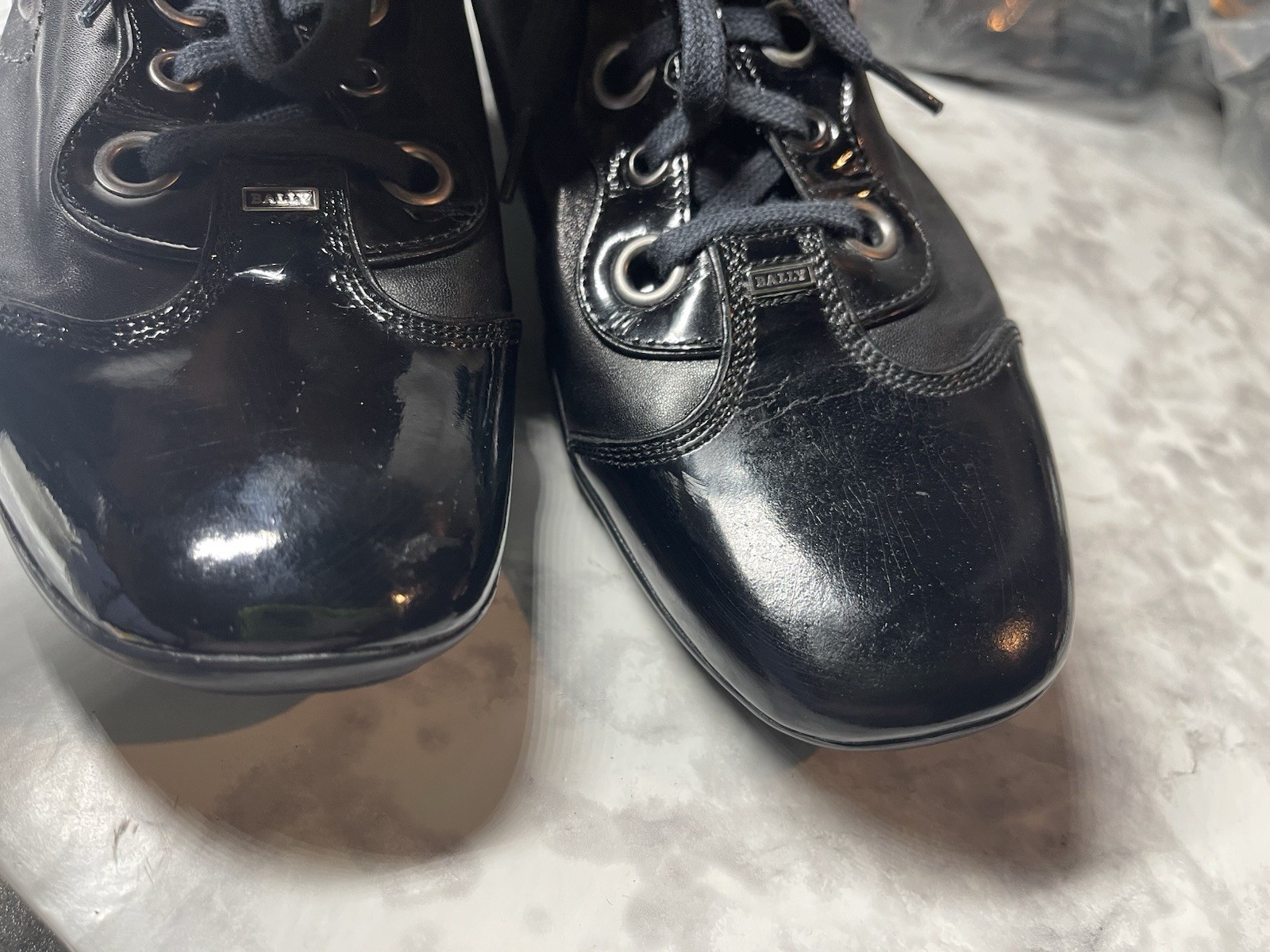 Bally Kayak Sneakers Women 38 / 7.5M Shoes Black Patent Leather Switzerland Made