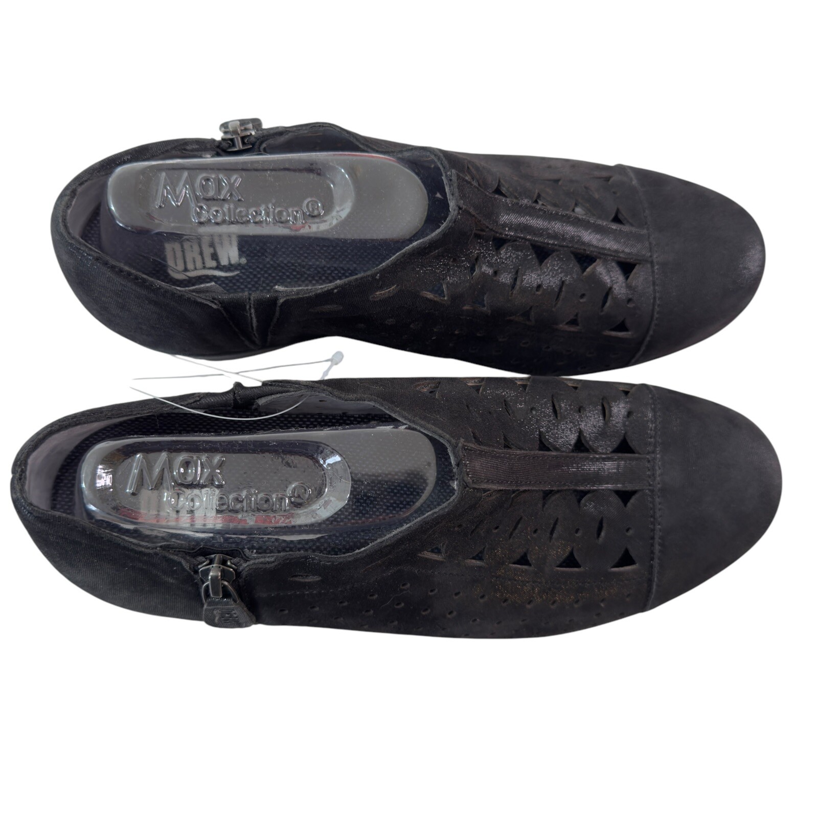 NEW Drew Metro Black Leather Laser Cut Womens 10W Orthopedic Wedge Shoes