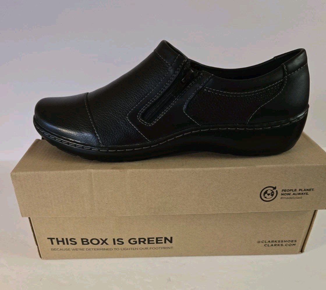 Clarks Womens Cora Giny Black Tumbled Leather 26155776 Size 10 Medium New w/ Box