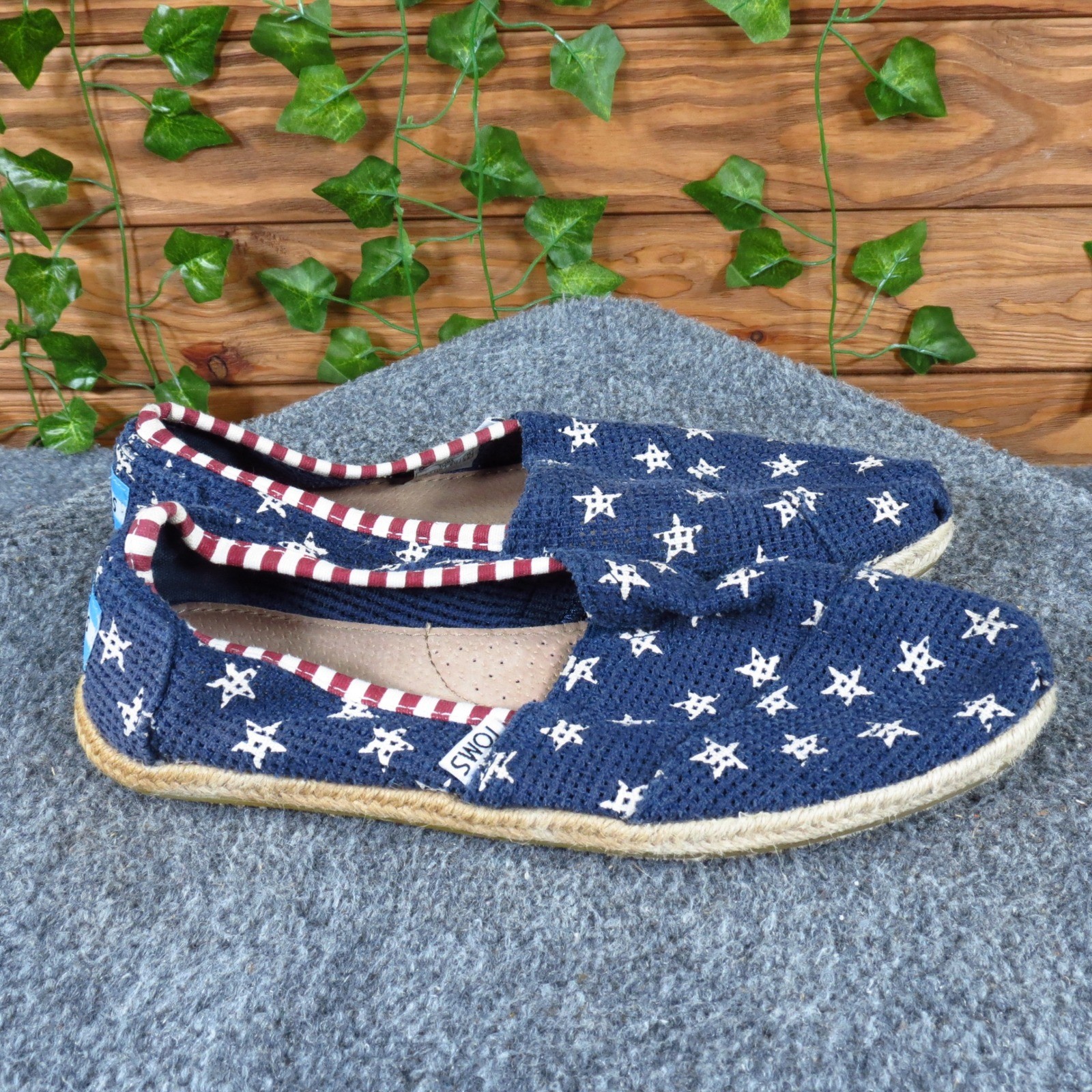 TOMS Classic Freetown Star Women Espadrille Slip On Size 7 Casual Navy Knit Star
