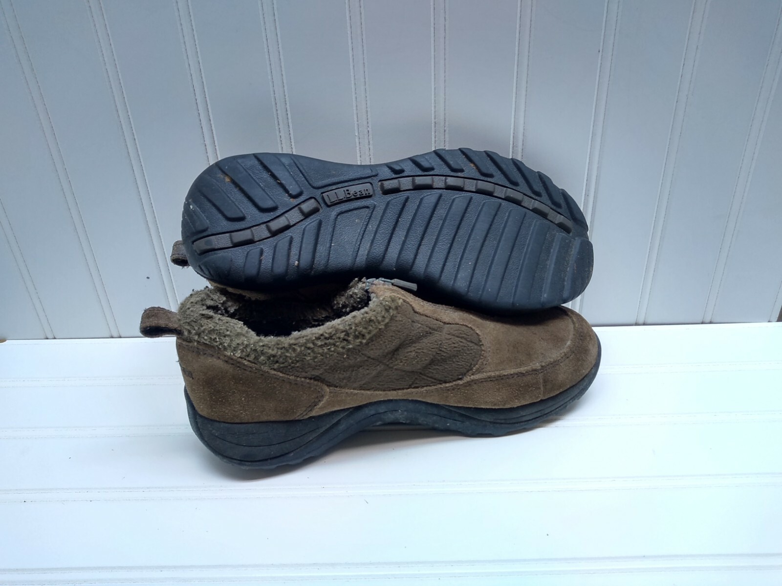 L.L. Bean Brown Suede Textile Loafers Zip Hiking Work Women’s Shoes 7M 38