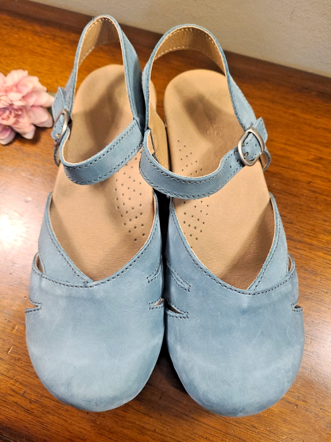 Sanita MARGRETHE Blue Suede Slingback Clog Sandals Sz 40 9 Platform Closed Toe