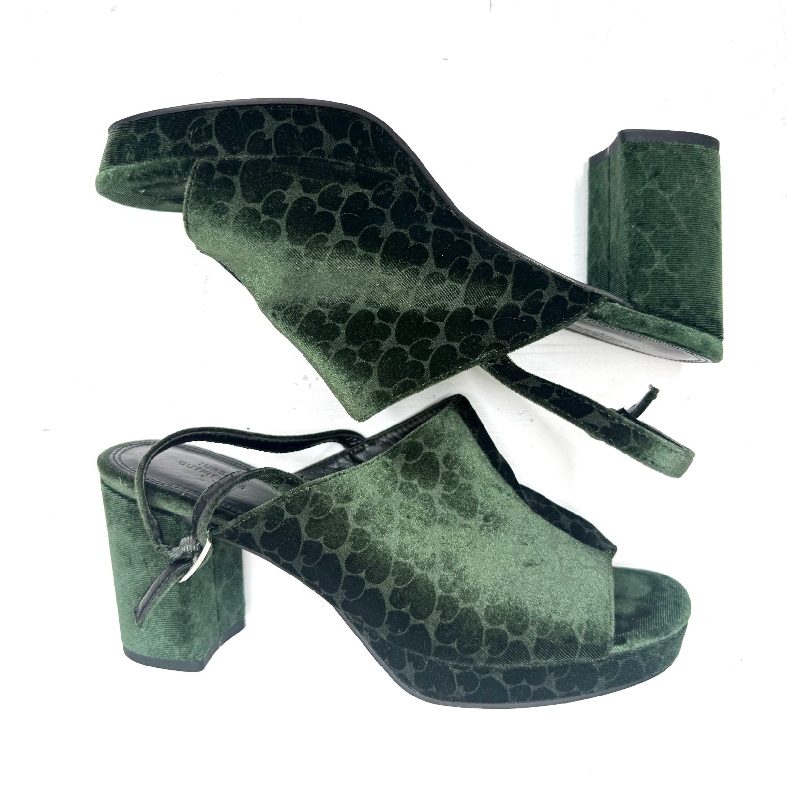 URBAN OUTFITTERS Velvet Hearts Peep Toe Boho Hippie Platform Mule Heels 40 10