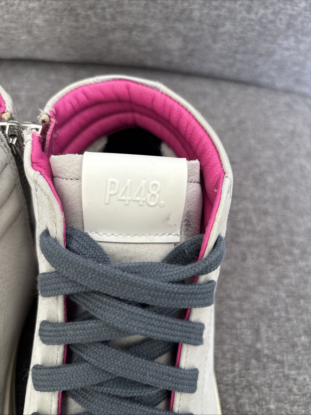 P448 High Top Sneaker Women EU 39 US 8.5 Italy Light Gray Pink Skate Zipper NICE