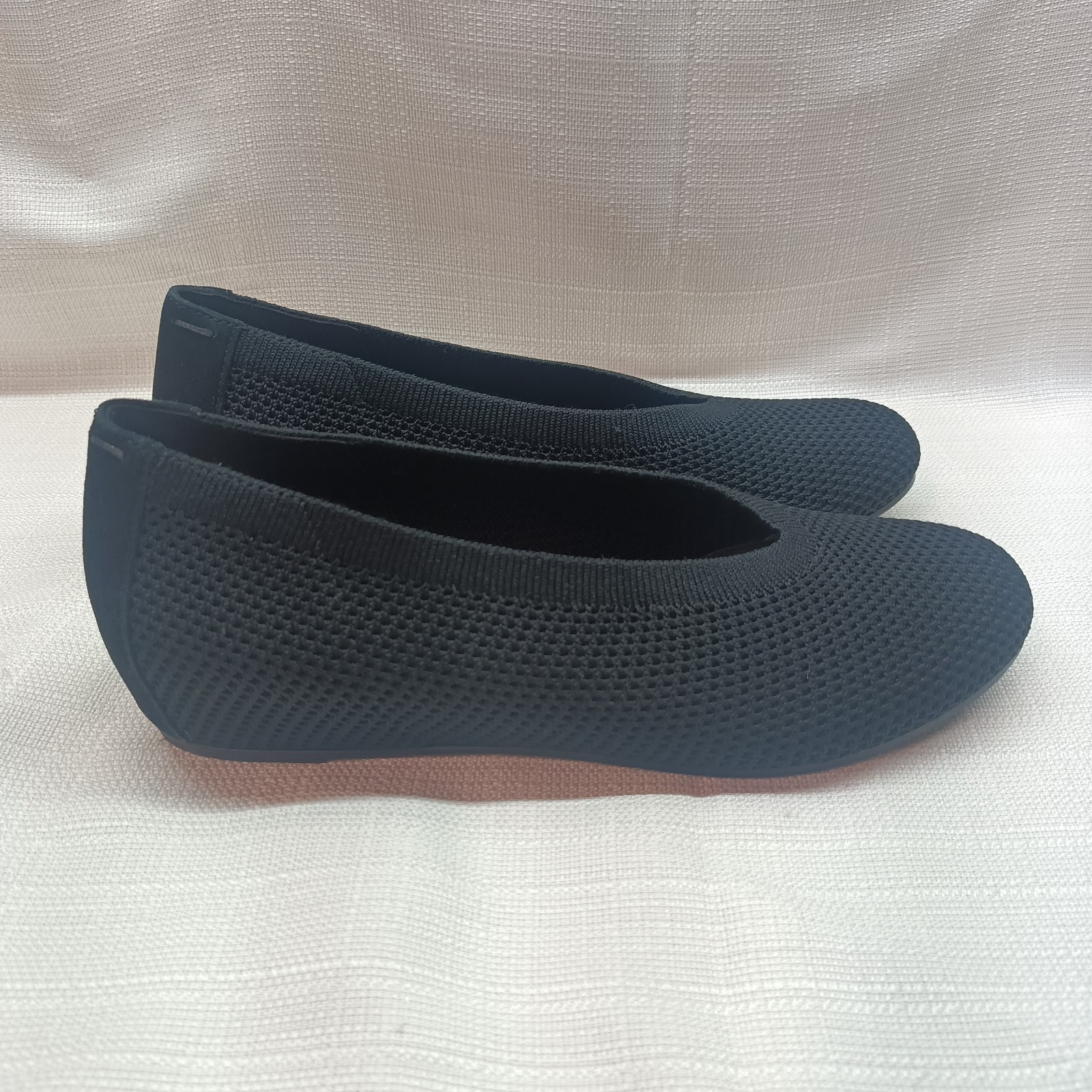 Eileen Fisher Heaven Black Stretch Knit Low Hidden Wedge Ballet Flats Womens 7.5