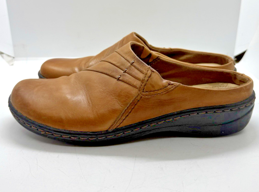 Vtg Earth Spirit Jenny Clogs Tan Leather Slip On Mules Gelron 2000 Sz 8.5 Shoes