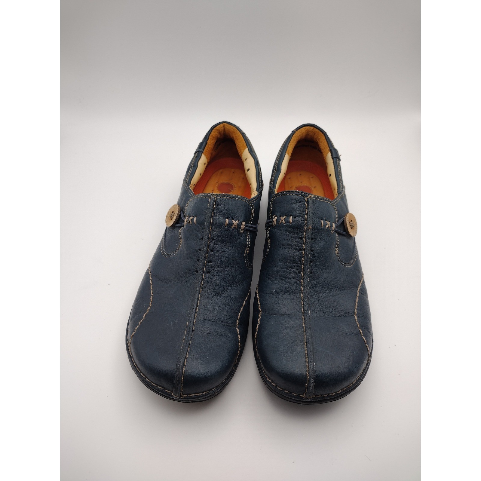 Clarks Unstructured Un.Loop Navy Blue Leather Slip On Loafers Womens 6.5 M 35074