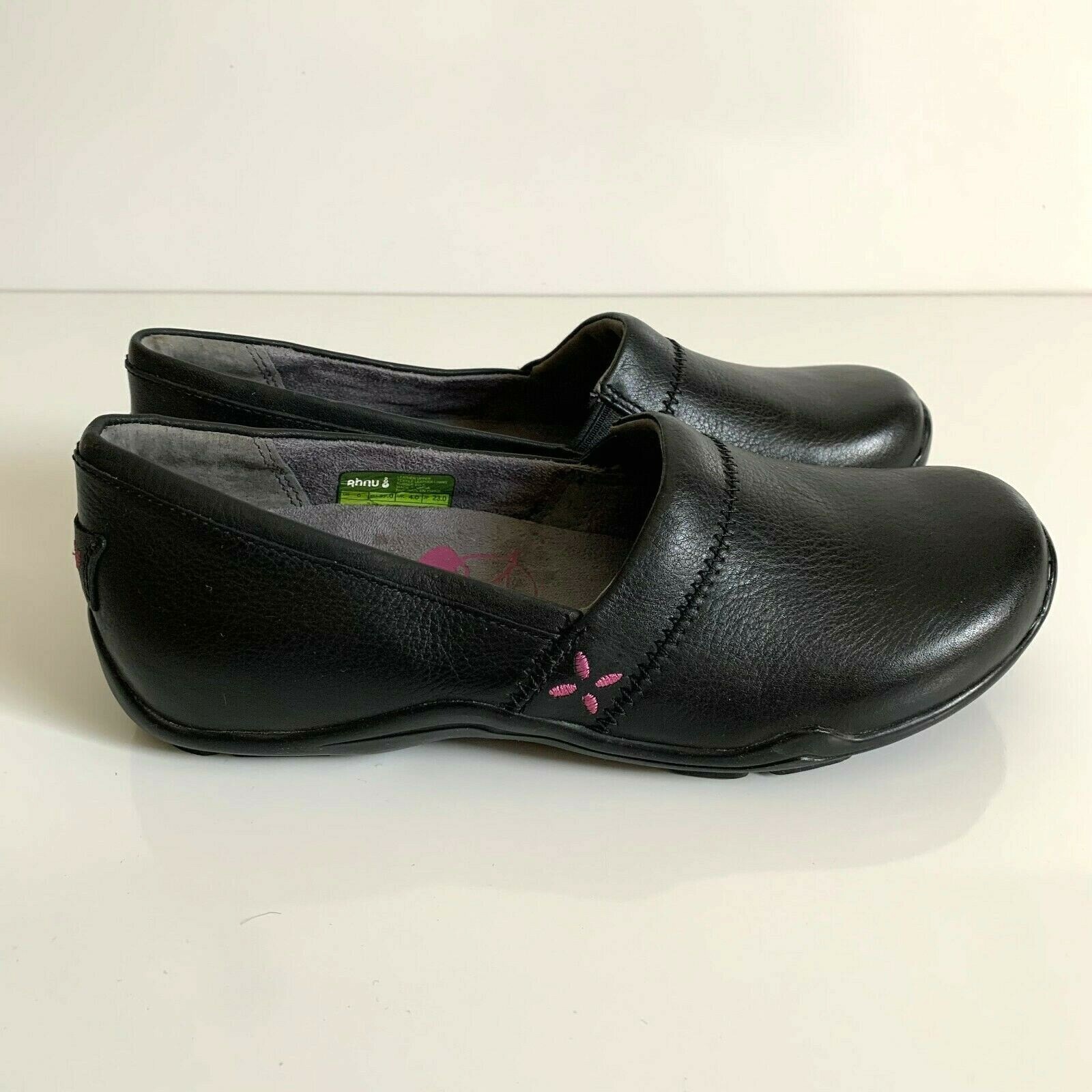 Ahnu womens Jackie Pro leather slip on loafers shoes black slip resistant size 6