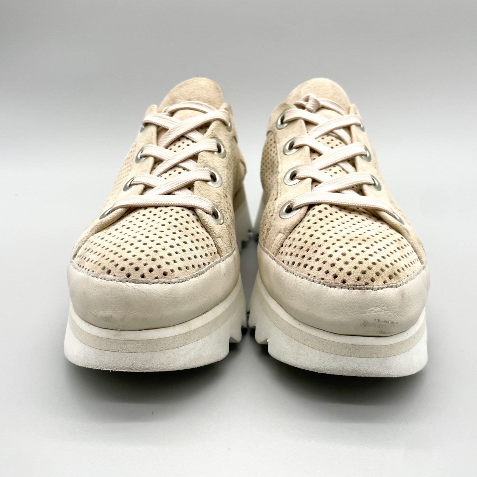 Softwaves Womens 38.5 8.5 Bliss Sneakers Beige Perforated Leather Suede Platform