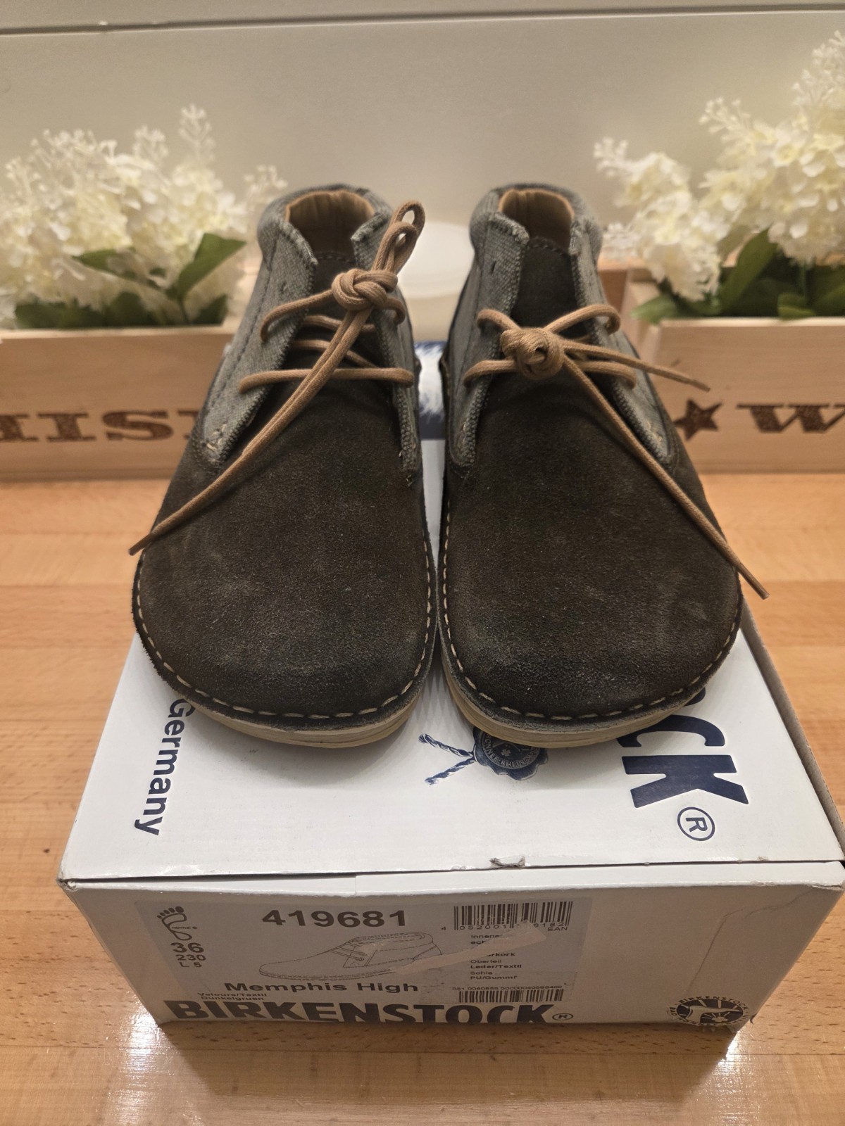 Birkenstock Memphis High Lace Up Shoes Boots Dark Green Suede/ Textile Size 36
