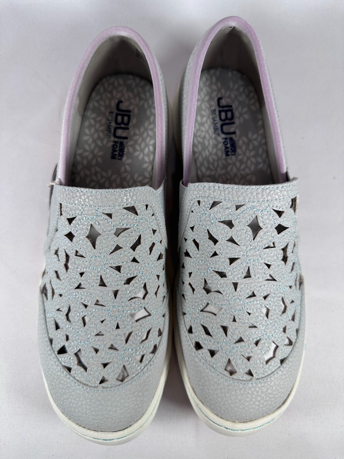 JBU By Jambu Wildflower Moc Oxford Flat Shoes Womens 7M Dove Gray Floral Slip On