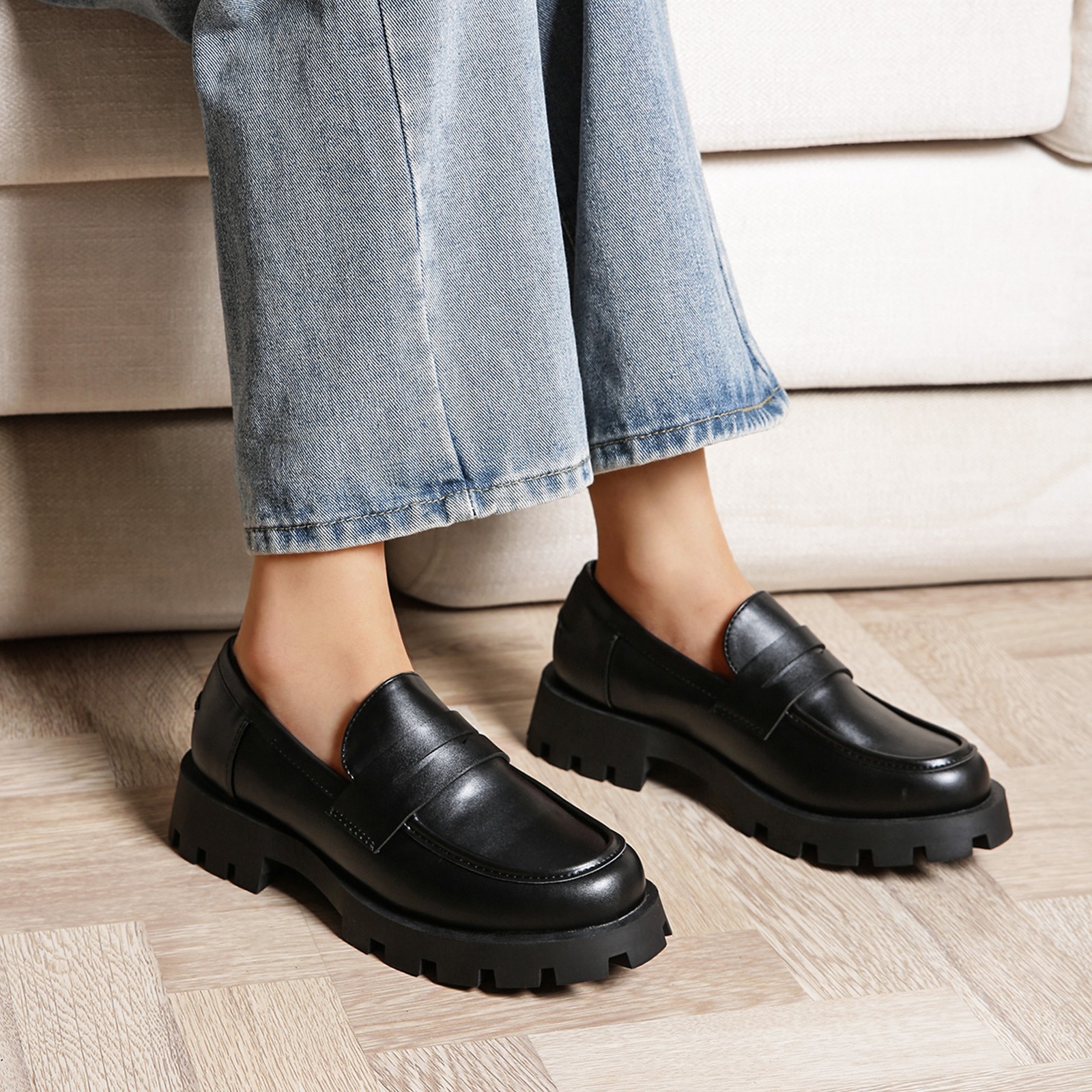 Women Platform Chunky Heel Penny Loafers Office Work Comfort Loafer Shoes