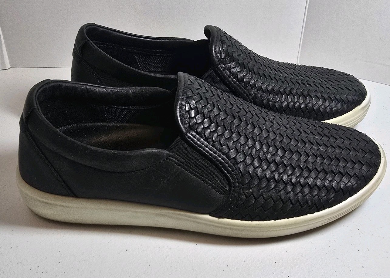 ECCO Women Soft 7 Woven Leather Slip-on 2.0 Black 470113-01001 Sz EU 39 US 8-8.5
