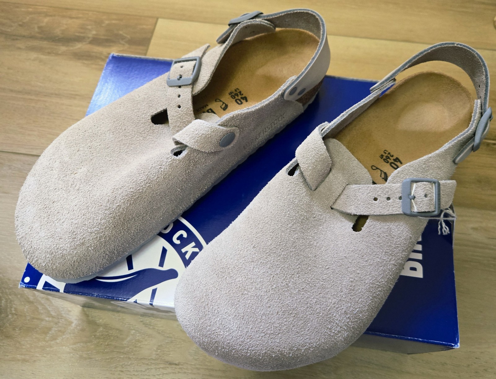 NIB Birkenstock Tokio II Suede Stone Coin Clogs Adjustable Strap EU40 M7 W9