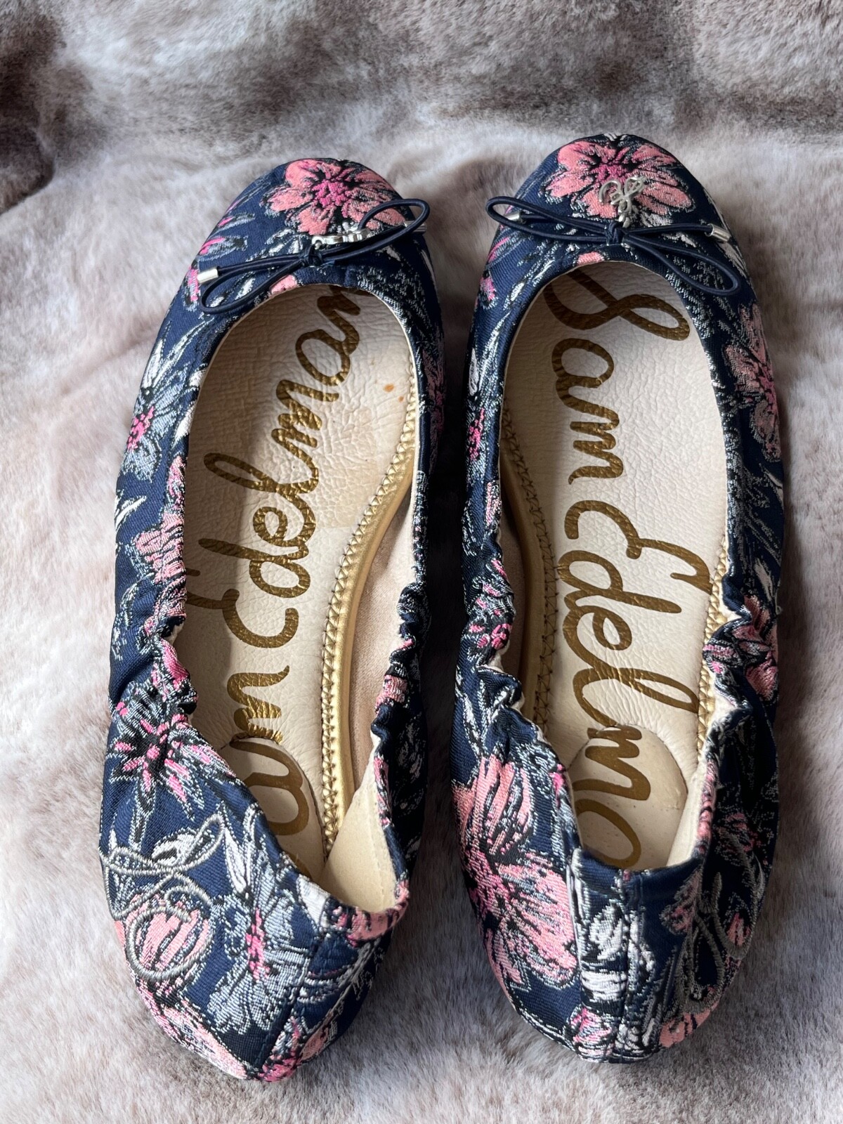 Sam Edelman Felicia Floral Flowers Embroidered Ballet Flats Bow Charm Sz 7.5