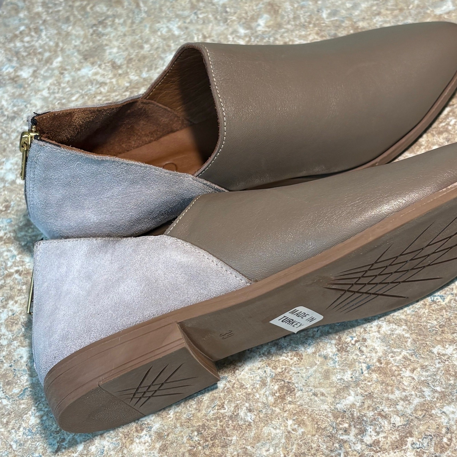 Bueno Beau Pointed Toe Loafer Slip on Leather Suede Gray Quiet Luxury Shoes 39