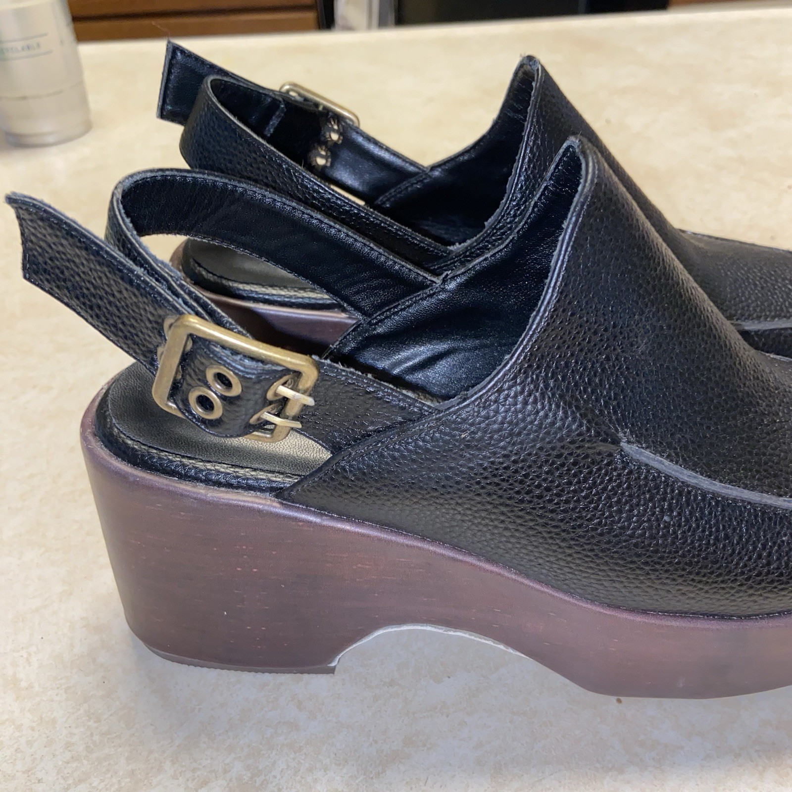 FSJ Clogs Womens Size 8 Platform Slingback Shoes Buckle Funny She Jill Black