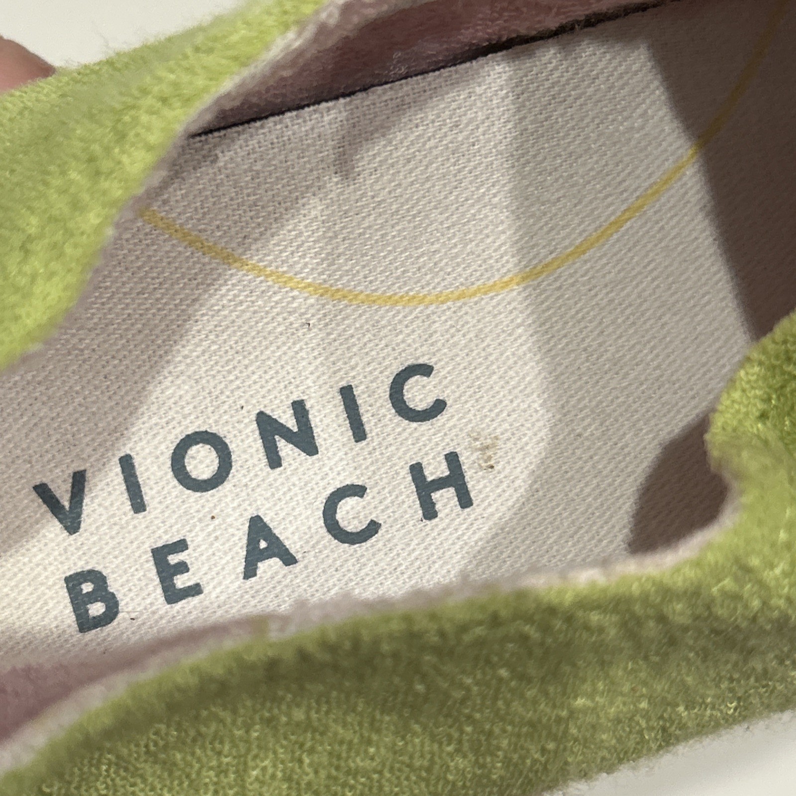 Vionic Beach Malibu Lime Green Terry Cloth Slip On Sneaker Vegan Women’s 10
