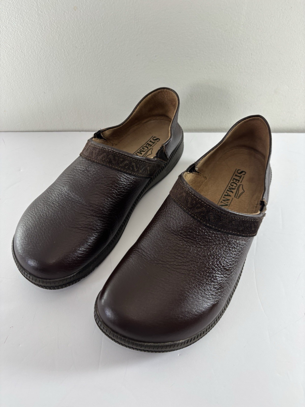 Stegmann Clogs Womens 10 Brown Textured Leather Cork Slip On Portugal