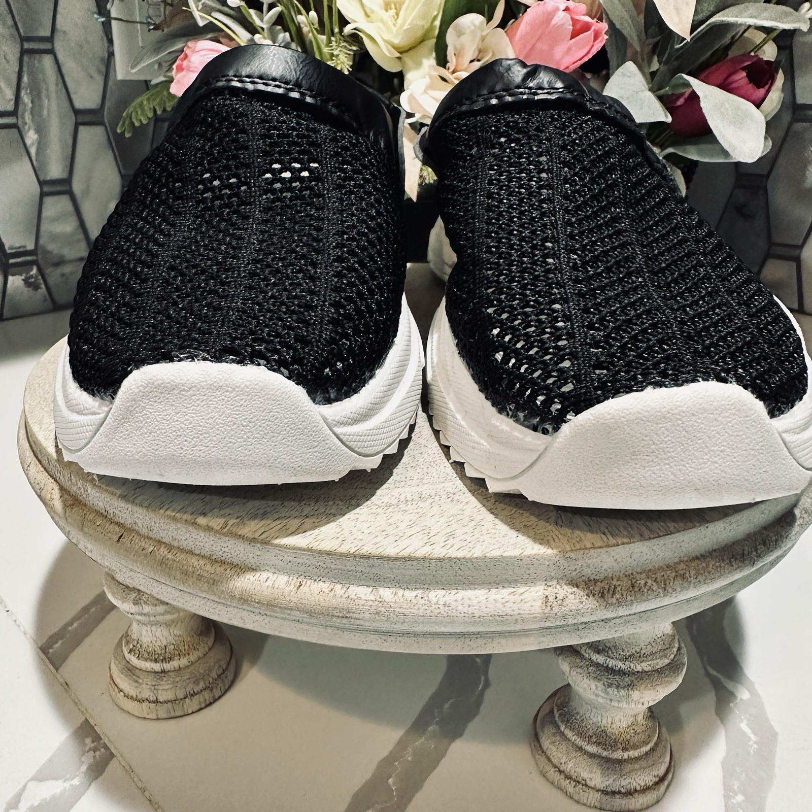 Black Mesh Flat Slingback Breathable Cushion Shoe Pool Beach Walking Sz 41 10