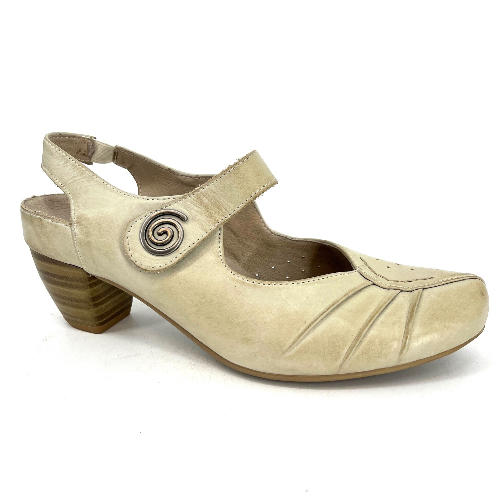 Remonte Dornforf Womens Slingback Heels Ivory Leather Comfort Cone Button 40