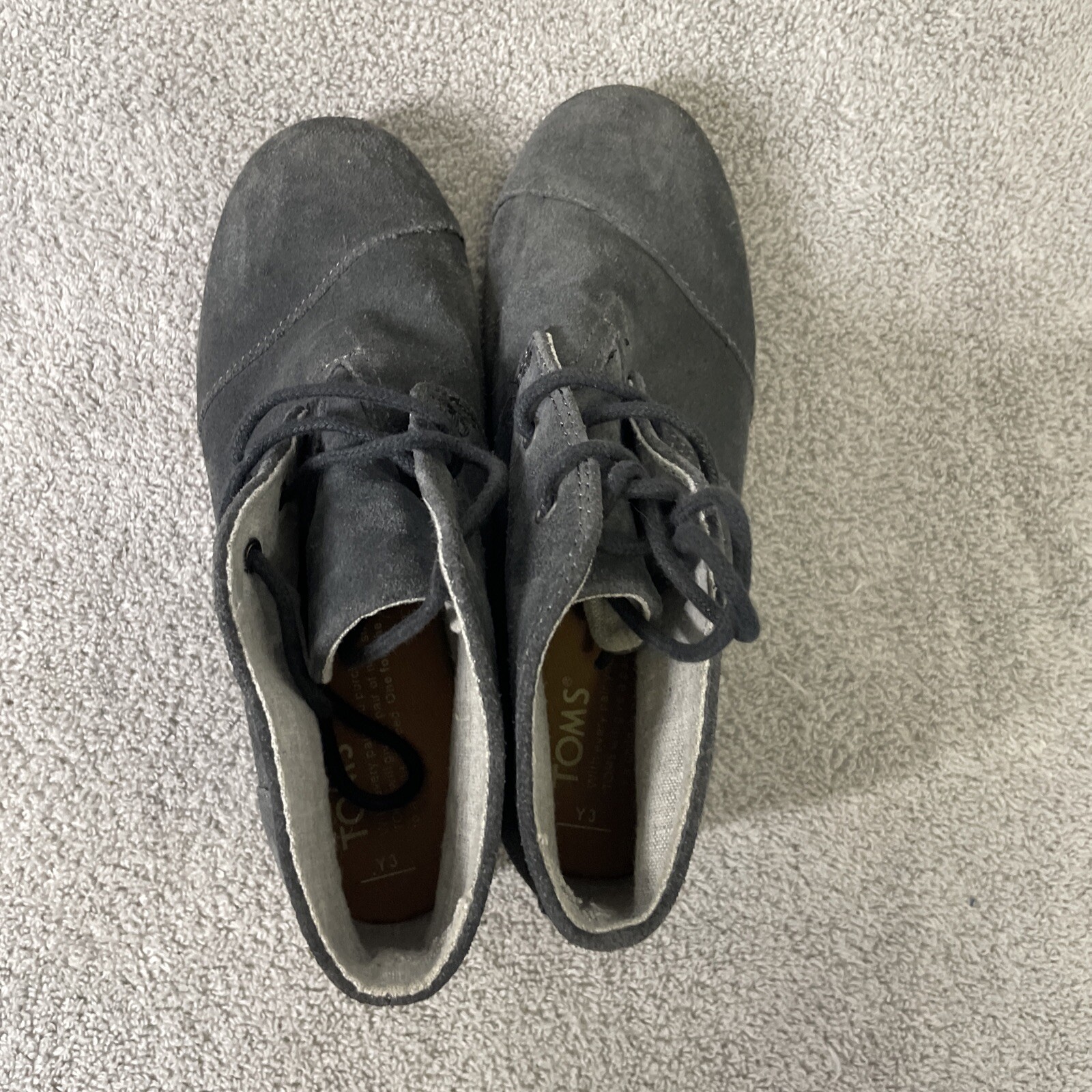 Toms Ankle Boots Womens Juniors Size 3 Gray Desert Wedge 10010659 Suede Lace Up