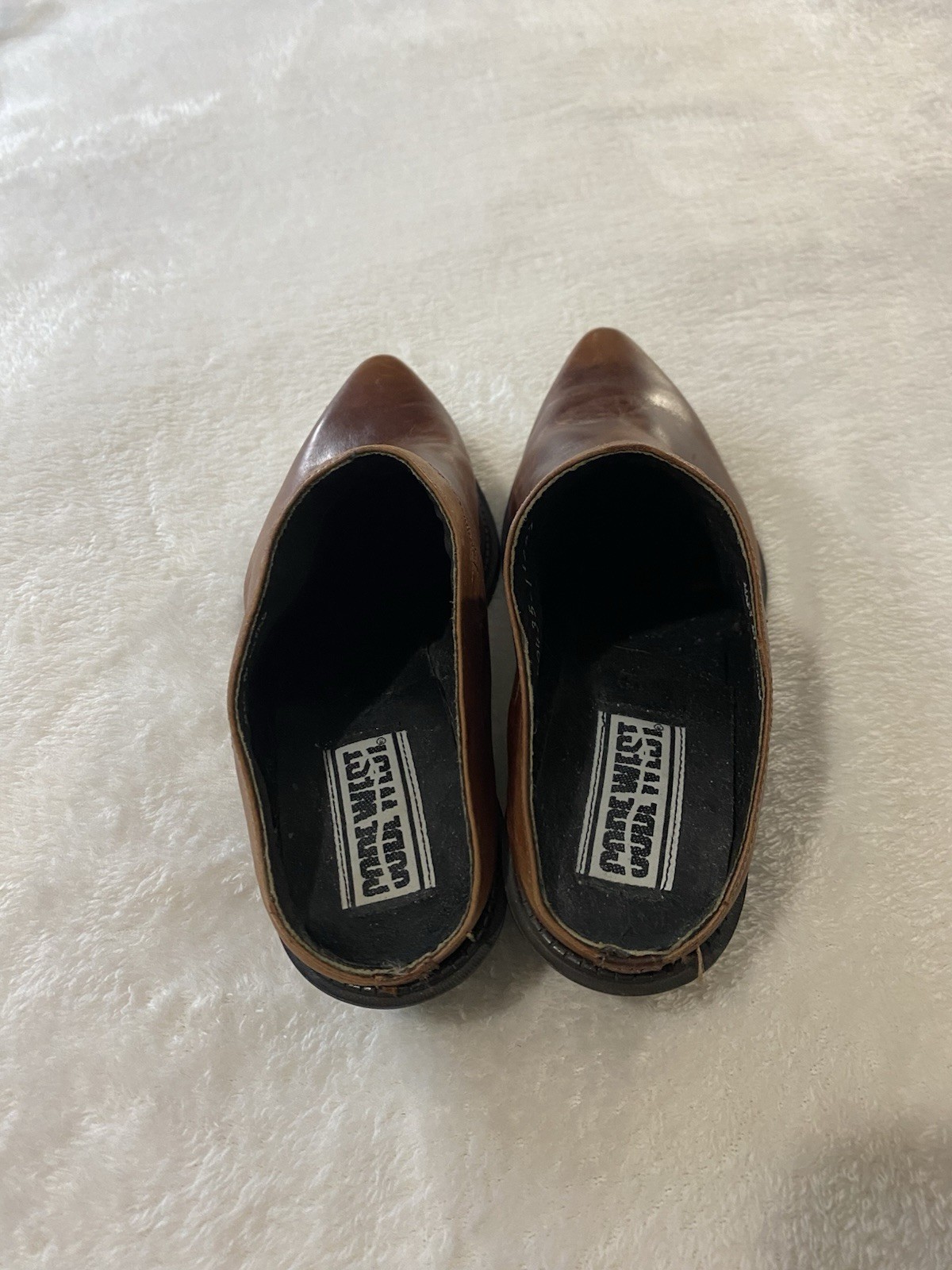 VTG 90s Code West Brown Leather Western Mules Women 8.5 M Slip On Cowboy Slides