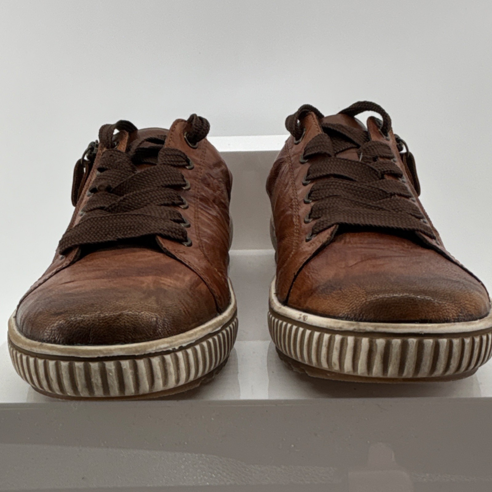 Remonte Brown Leather Lace-Up Sneakers Zipper Logo Women US 9.5 EU 41 Comfort