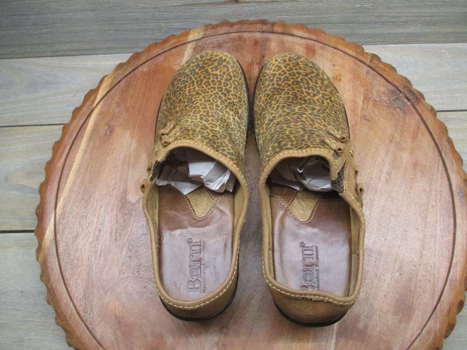 Born Clog Shoes Womens Size 10 Brown Leather Leopard Slip On Comfort W12058