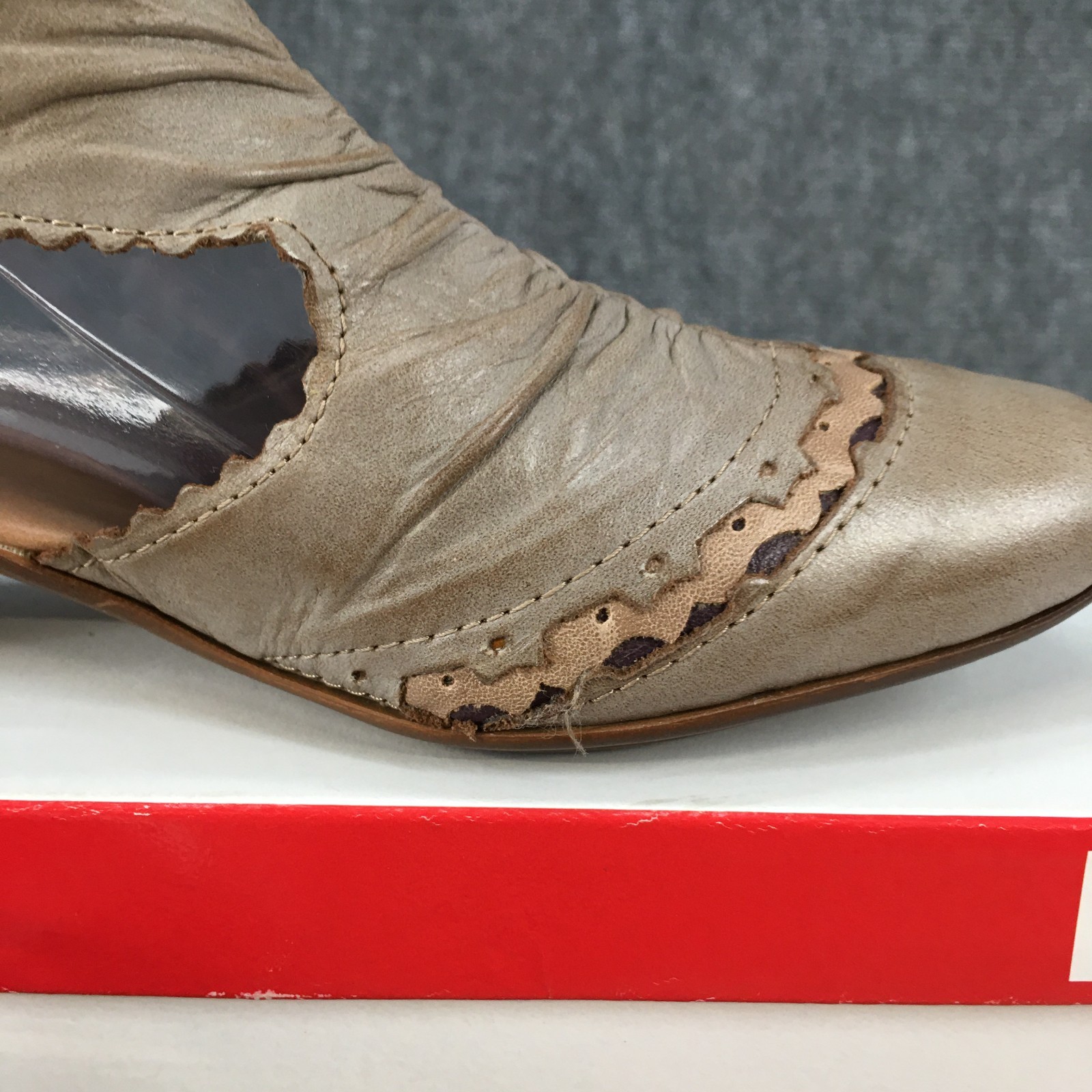 Rieker Mirjam Mary Jane Shoes Womens 37 Laser Cut Casual Leather Taupe NEW