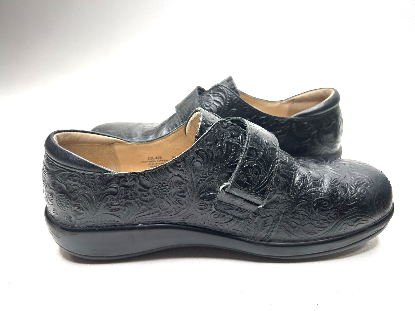 ALEGRIA Joleen Tar Tooled Shoe Leather Slip-Resistant Hook Loop Black sz 41