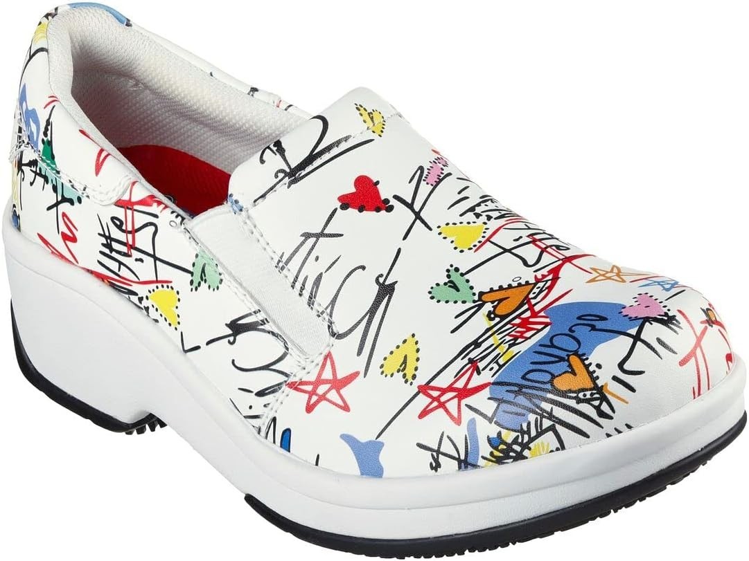 Skechers Upswep SR Clog Womens Work Relaxed Fit Slip Resistant White/Multi