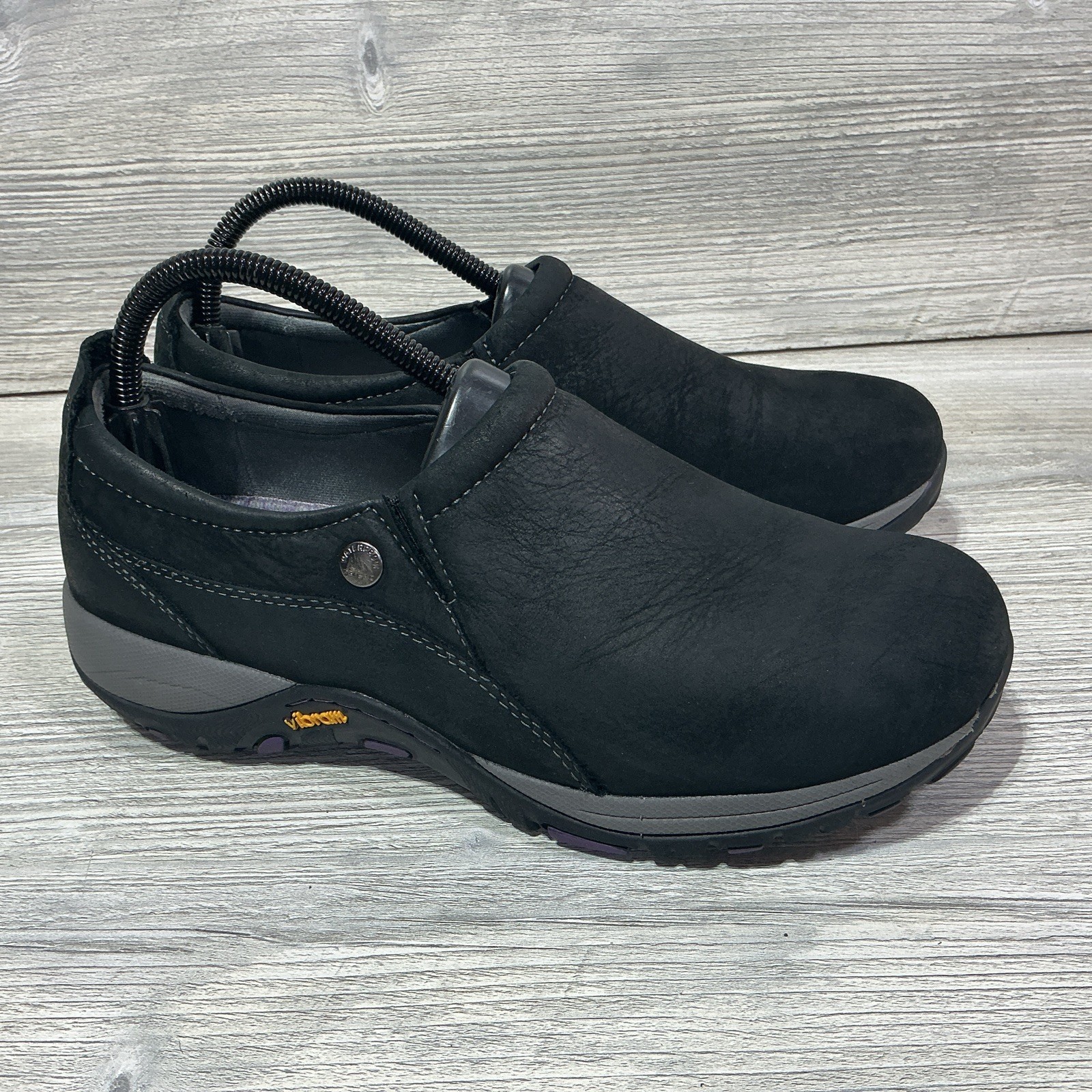 Dansko Patti Clog Women’s 39 / 8.5 Black Nubuck Leather Slip On Vibram Sole