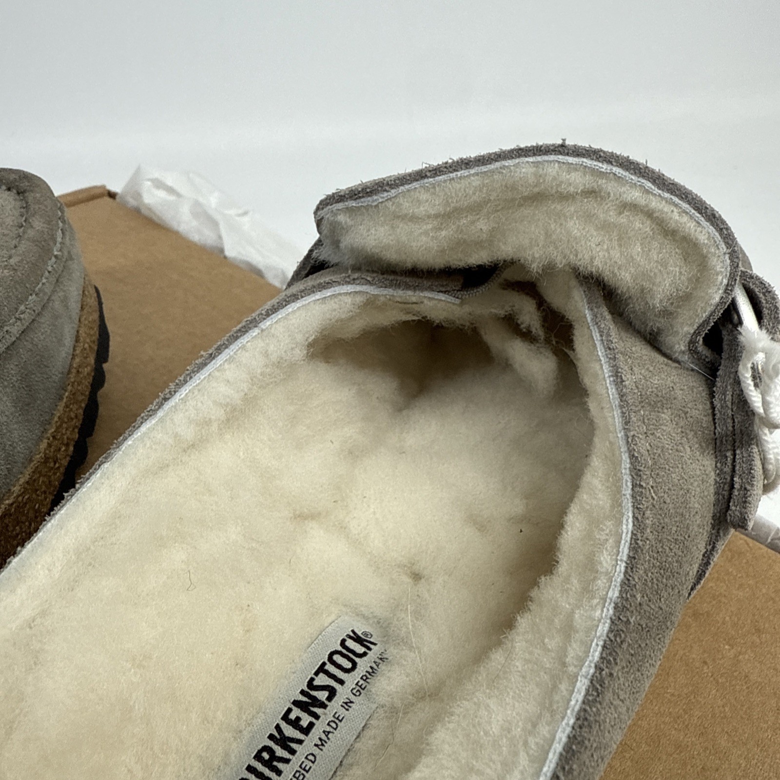 Birkenstock BUCKLEY Shearling Suede STONE Grey Clog Narrow Size 38 – US 7 L – M5