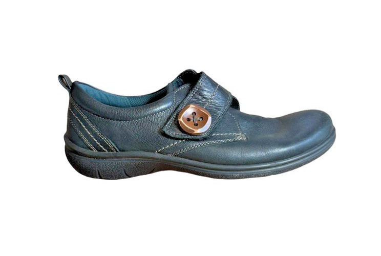 Ecco Womens Shoes Size 39 8 Black Leather Walking Monk Strap Button Hook Loop
