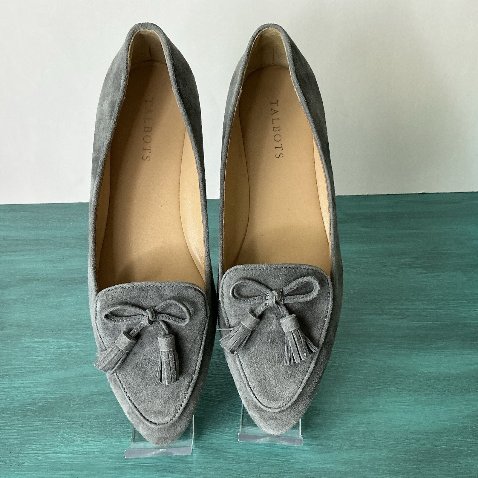 Talbots Francesca Driving Moccasin Sz 9 Gray Suede Boho Chic Comfort Loafer Shoe