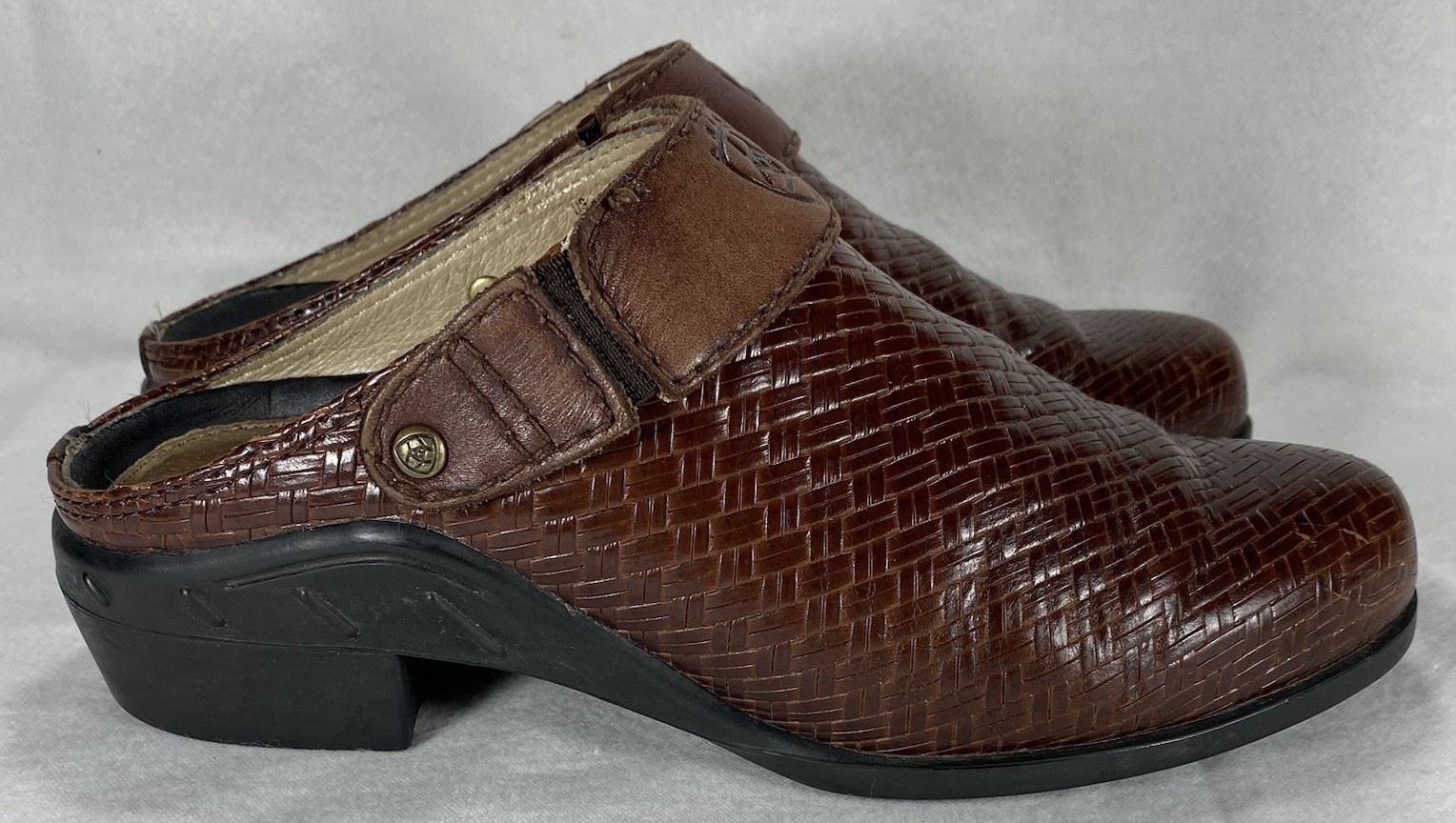 Ariat Mules Womens 7.5 Brown Leather Slingback Woven Clogs Western Cowboy Rodeo