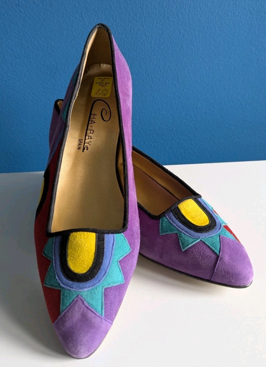 Deadstock Vtg 80’s 90’s Cha-Raye Spain Low Pumps Heels 8 Colorful Suede RARE